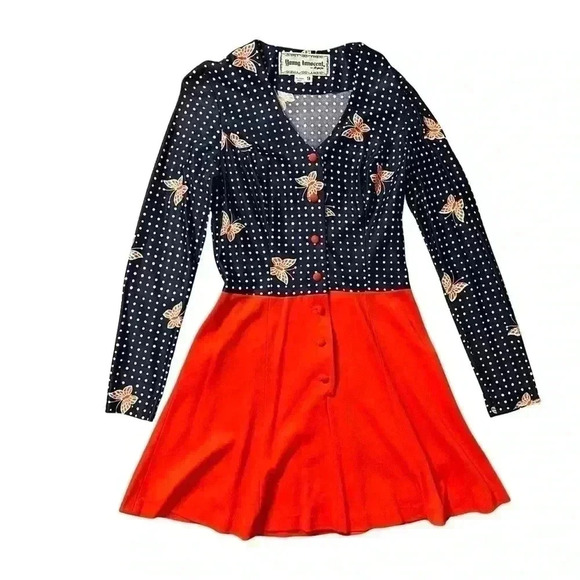 Vintage 70s Young Innocent by Arpeja Dress Butterfly Print Size 9 - Picture 7 of 14